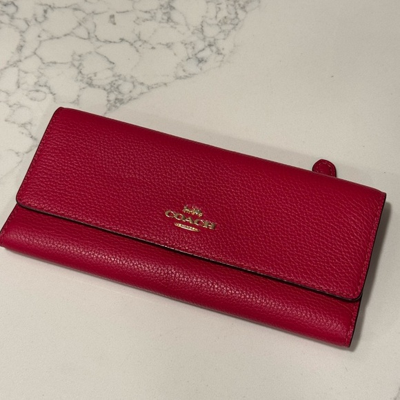 Coach Cherry Red and Gold Soft Leather Trifold - Picture 2 of 16